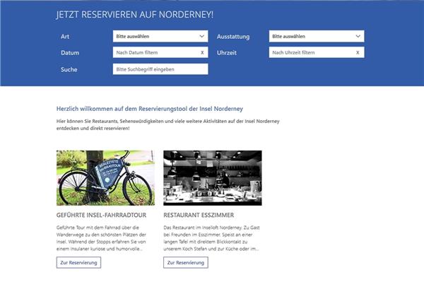 Eintragen und abfragen in der App zur Besucherlenkung sollen einfach gestaltet sein. Quelle: www.reservierung.norderney.de